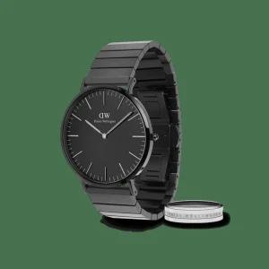 Daniel Wellington Classic Piano Link Onyx Unitone & Elan Ring Silver Set>Uomo Orologi Uomo